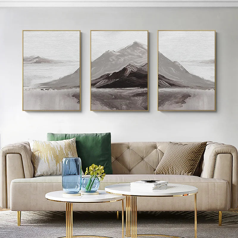 Abstract Gray Mountain Landscape Wall Art Fine Art Canvas Prints Pictures For Modern Apartment Living Room Dining Room Art Decor