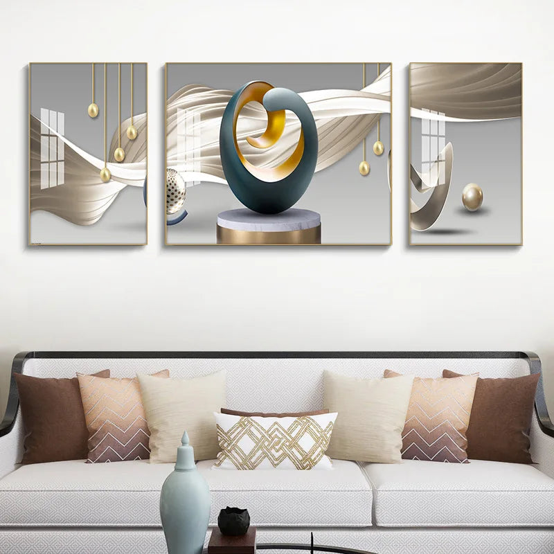 Set of 3Pcs Nordic Abstract Circle Of Light Auspicious Flowing Landscape Wall Art Fine Art Canvas Prints Pictures For Luxury Living Room Dining Room Wall Decor (Triptych, Set of 3)
