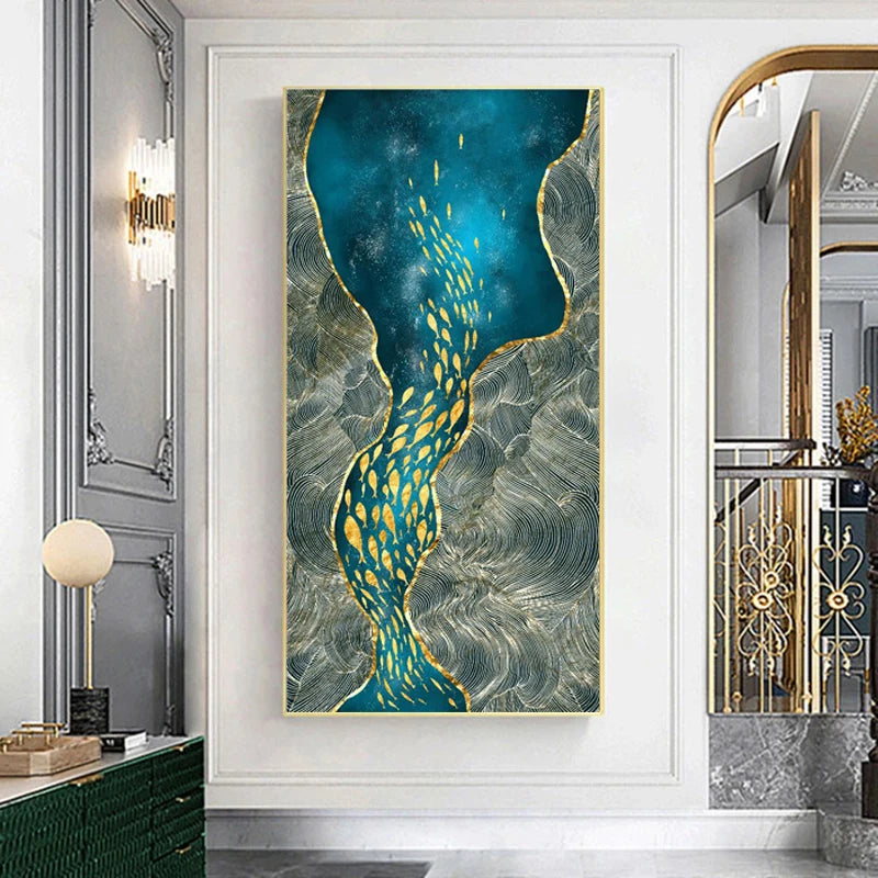 Abstract Green Aqua Auspicious Wall Art Fine Art Canvas Prints Modern Pictures For Living Room Dining Room Light Luxury Foyer Art Decor