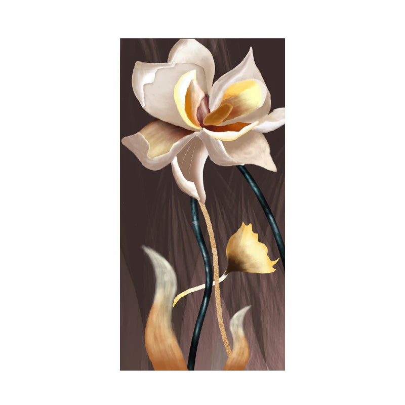 Modern Botanical Tropical Golden Leaves Wall Art Fine Art Canvas Prints Vertical Format Pictures For Living Room Lobby Foyer Reception Room Art Decor