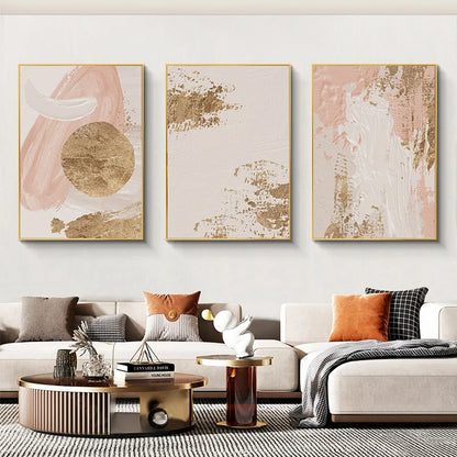 Pink Beige Golden Abstract Wall Art Fine Art Canvas Prints Pictures For Modern Living Room Bedroom Hotel Room Art Decor
