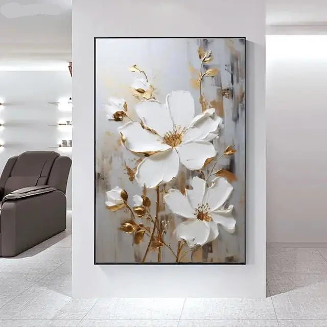 Big White Floral Wall Art Fine Art Canvas Prints Modern Botany Pictures For Living Room Dining Room Entrance Hallway Wall Decoration
