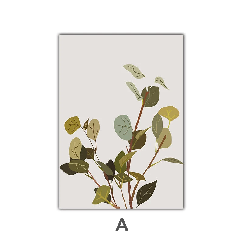 Minimalist Watercolor Cactus Potted Plant Green Leaves Wall Art Fine Art Canvas Prints Pictures For Dining Room Living Room Art Decor