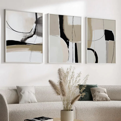 * Featured Sale * Scandinavian Designer Abstract Wall Art Fine Art Canvas Prints Black Gray Beige Pictures For Modern Living Room Bedroom Nordic Interior