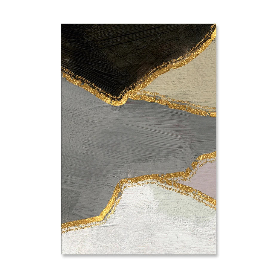Abstract Block Color Wall Art Black Gray Beige Golden Fine Art Canvas Prints Pictures For Modern Apartment Living Room Contemporary Home Decor