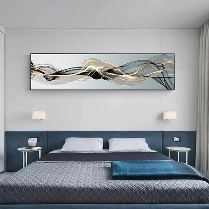 Abstract Flux Modern Industrial Wall Art Fine Art Canvas Print Black Yellow Wide Format Picture For Loft Living Room Home Office Interior Wall Art Decor