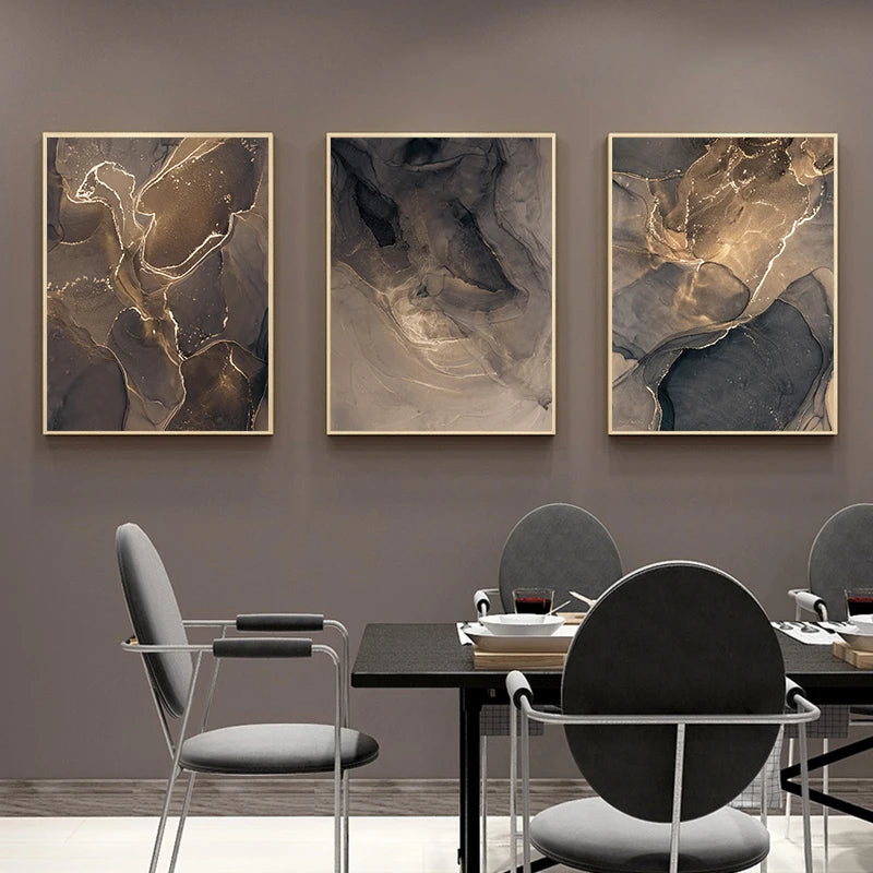 Golden Brown Marble Print Wall Art Fine Art Canvas Prints Pictures For Modern Living Room Dining Room Home Office Interior Decor