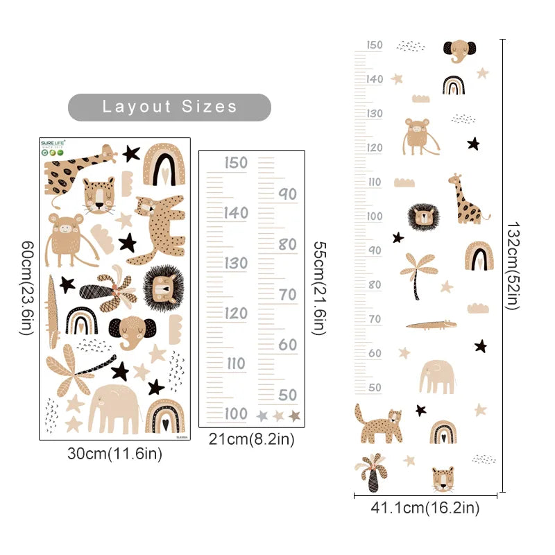 Cute African Safari Animals Wall Decals For Children's Nursery Room Creative DIY Removable Peel & Stick PVC Wall Sticks For Kid's Room Wall Decor