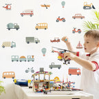 Cute Cartoon Trucks Buses & Cars Wall Stickers For Boy's Room Removable Peel & Stick PVC Wall Decals For Creative DIY Nursery Home Decor
