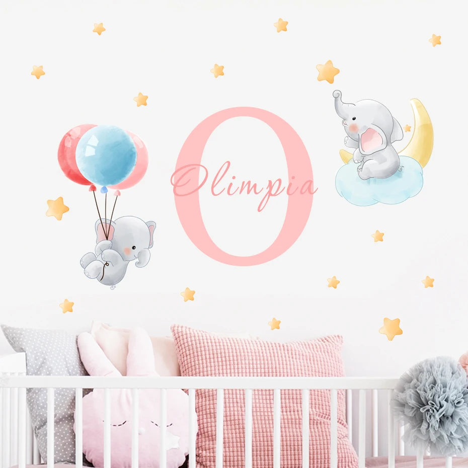 Cute Personalized Baby's Name Wall Sticker For Baby Boys & Girl Pink Blue Removable Peel & Stick PVC Wall Decal For Creative DIY Kid's Room Decor