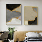 Abstract Block Color Wall Art Black Gray Beige Golden Fine Art Canvas Prints Pictures For Modern Apartment Living Room Contemporary Home Decor