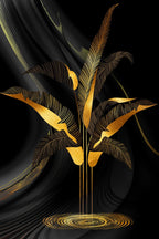 * Featured Sale * Exotic Tropical Botanical Black Golden Leaves Wall Art Fine Art Canvas Prints Pictures For Luxury Living Room Bedroom Boutique Hotel Decor