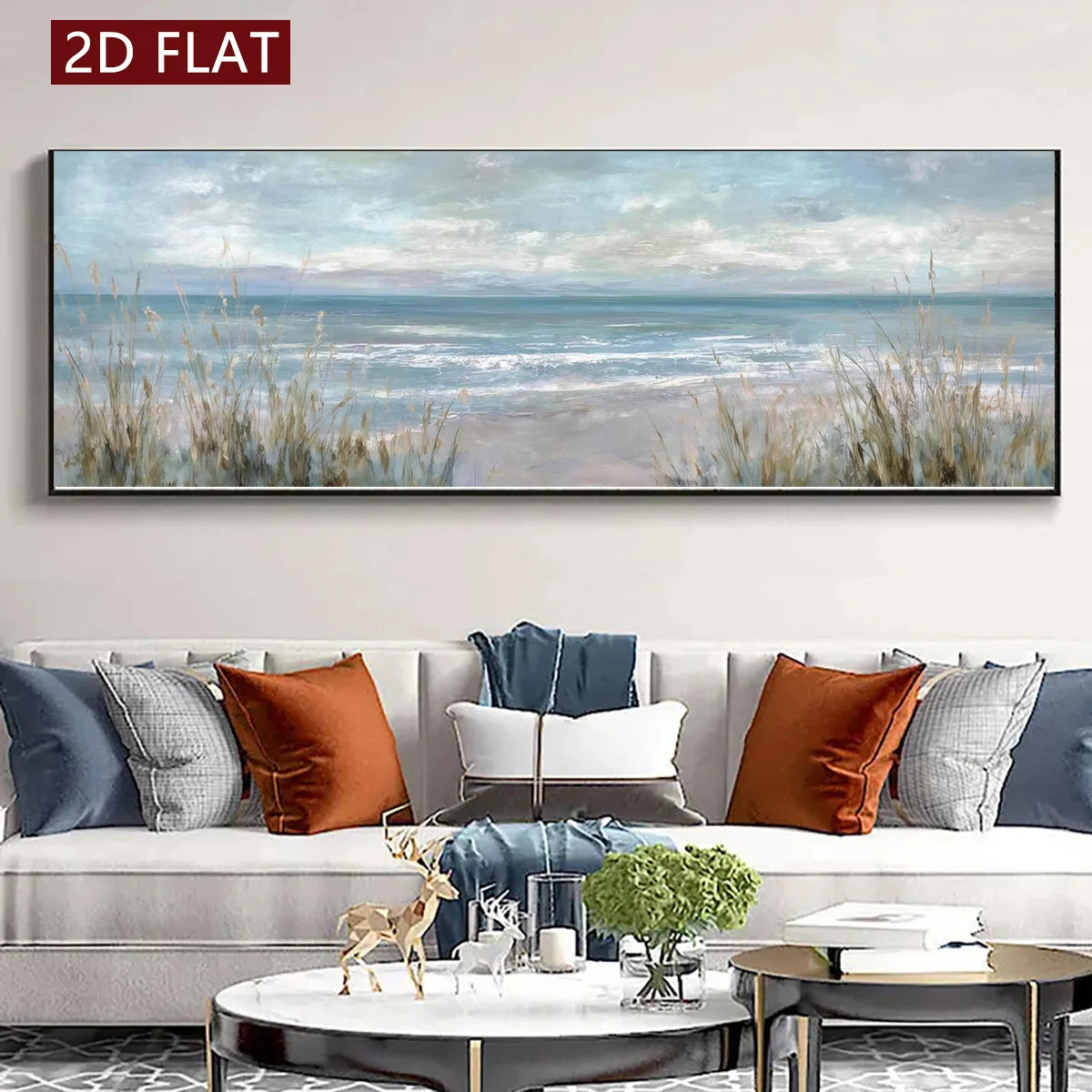 Wide Format Abstract Coastal Seascape Wall Art Fine Art Canvas Print Modern Landscape Artwork For Above The Sofa