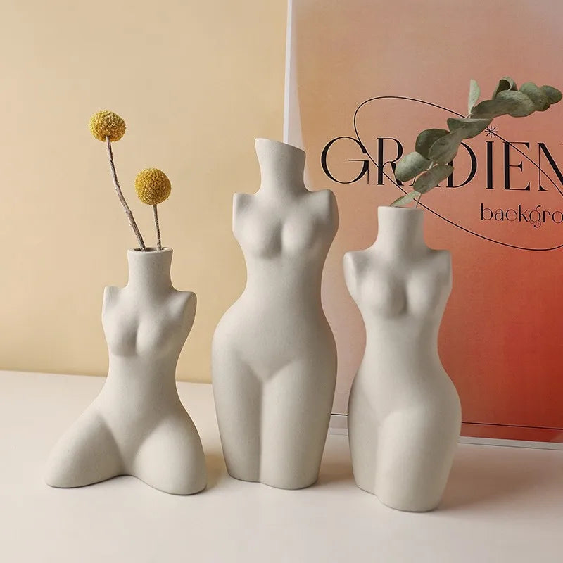 Sculptured Feminine Body-Form Abstract Vase – Modern Minimalist Off-White Ceramic Vases for Contemporary Living Room, Bedroom Décor