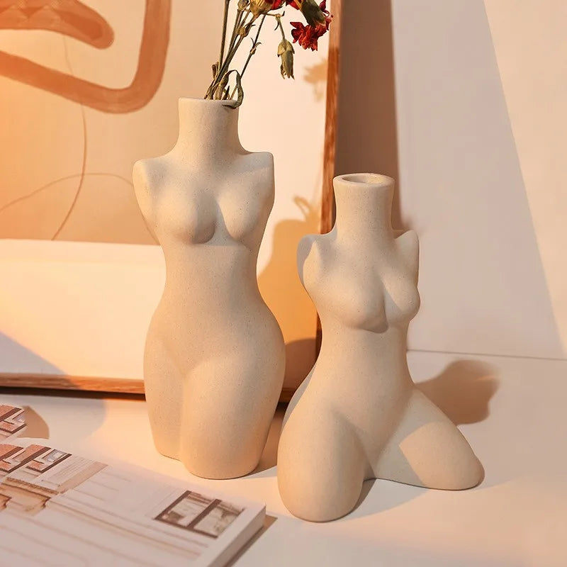 Sculptured Feminine Body-Form Abstract Vase – Modern Minimalist Off-White Ceramic Vases for Contemporary Living Room, Bedroom Décor
