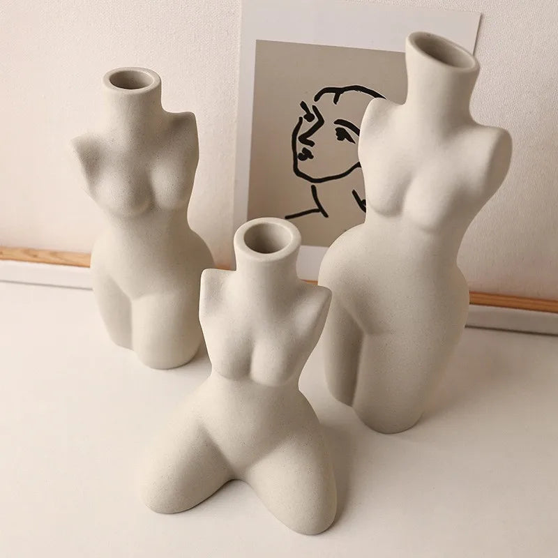 Sculptured Feminine Body-Form Abstract Vase – Modern Minimalist Off-White Ceramic Vases for Contemporary Living Room, Bedroom Décor