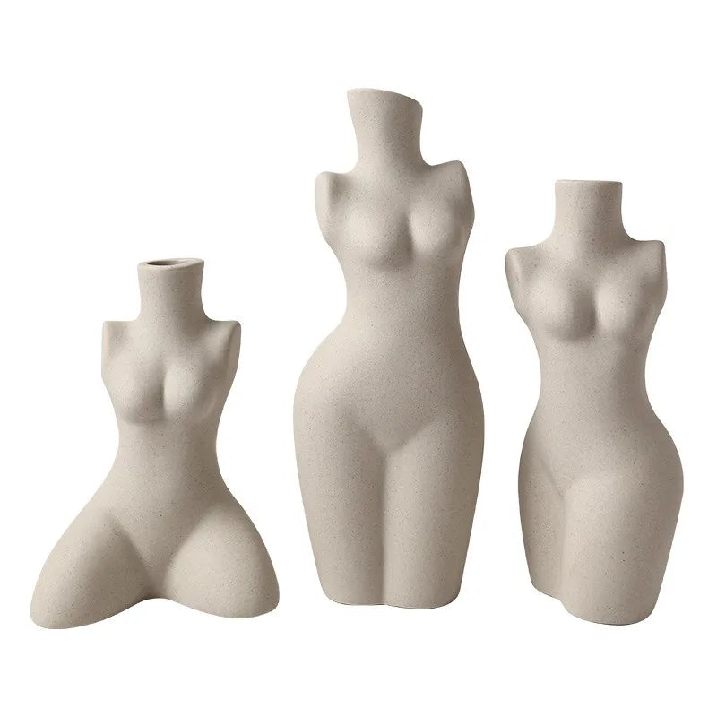 Sculptured Feminine Body-Form Abstract Vase – Modern Minimalist Off-White Ceramic Vases for Contemporary Living Room, Bedroom Décor