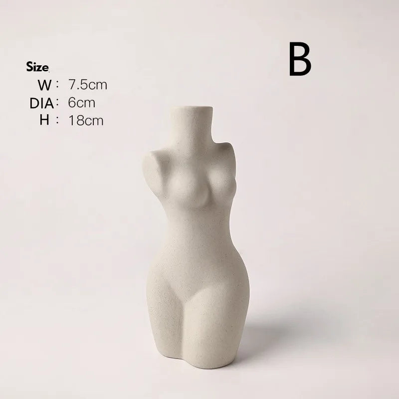 Sculptured Feminine Body-Form Abstract Vase – Modern Minimalist Off-White Ceramic Vases for Contemporary Living Room, Bedroom Décor