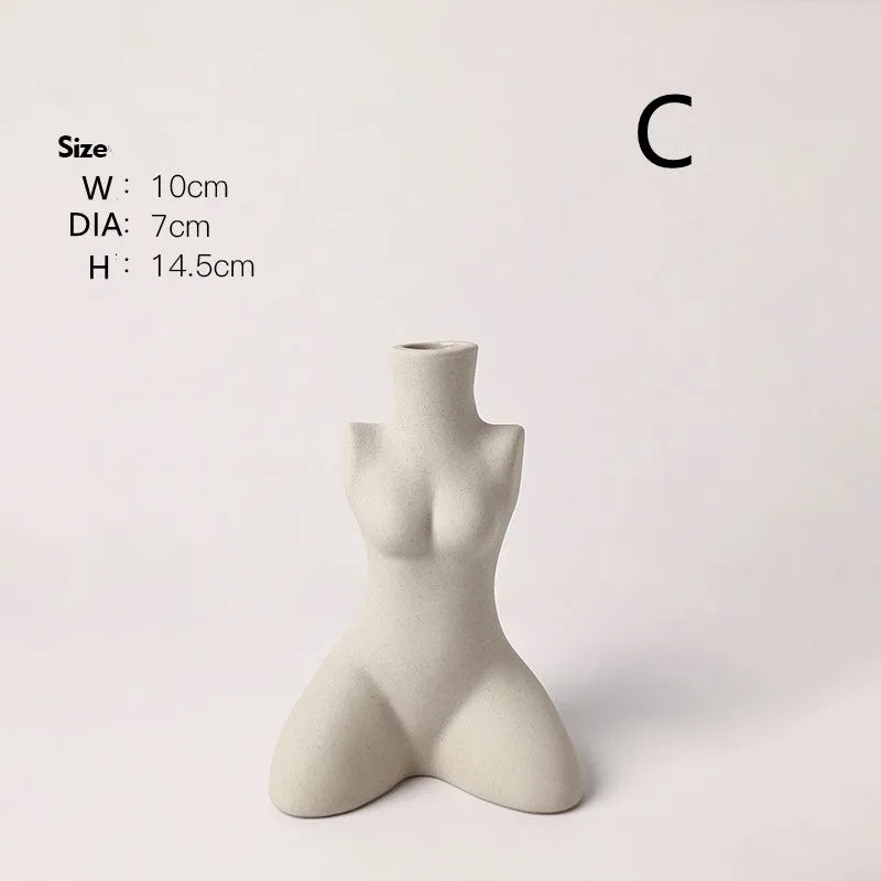 Sculptured Feminine Body-Form Abstract Vase – Modern Minimalist Off-White Ceramic Vases for Contemporary Living Room, Bedroom Décor
