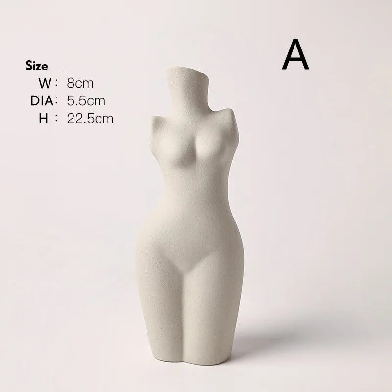 Sculptured Feminine Body-Form Abstract Vase – Modern Minimalist Off-White Ceramic Vases for Contemporary Living Room, Bedroom Décor