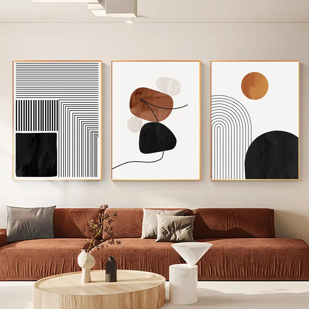 Set of 3Pcs Neutral Colors Minimalist Nordic Abstract Wall Art Fine Art Canvas Prints Pictures For Living Room Bedroom Art Decor