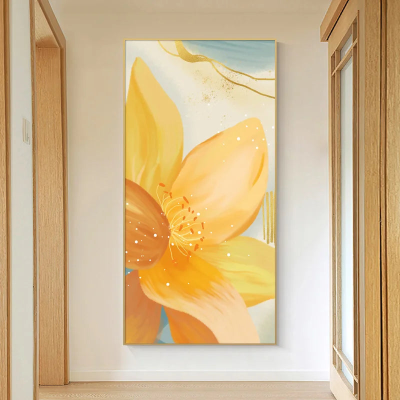 Big Floral Colorful Abstract Wall Art Fine Art Canvas Prints Orange Yellow Petal Flower Posters Pictures For Living Room Home Decor
