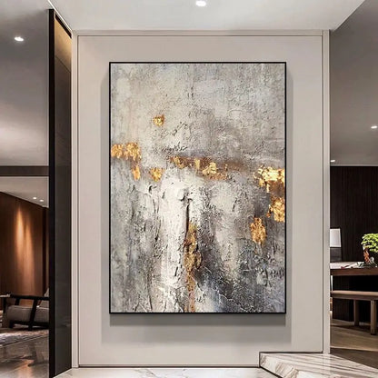 * Hand Painted * Large Format Golden Abstract Wall Art Painting Textured Brushed Strokes Acrylic Oil On Canvas Picture For Living Room Decor