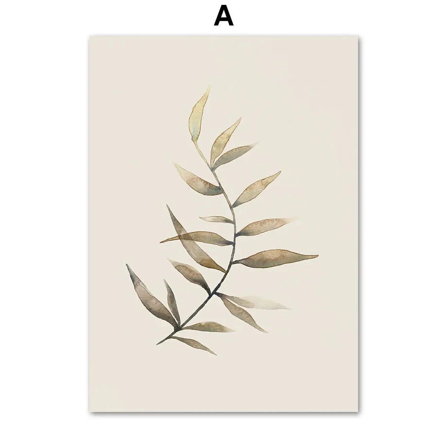 Monstera Fern Leaf Botany Specimen Wall Art Fine Art Canvas Prints Neutral Color Minimalist Pictures For Living Room Dining Room Bedroom Art Decor