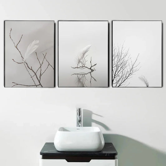 Minimalist Black White Feather Wall Art Fine Art Canvas Prints Zen Pictures Of Calm For Living Room Bedroom Home Office Art Decor