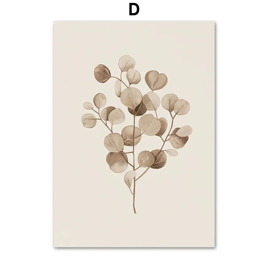 Monstera Fern Leaf Botany Specimen Wall Art Fine Art Canvas Prints Neutral Color Minimalist Pictures For Living Room Dining Room Bedroom Art Decor