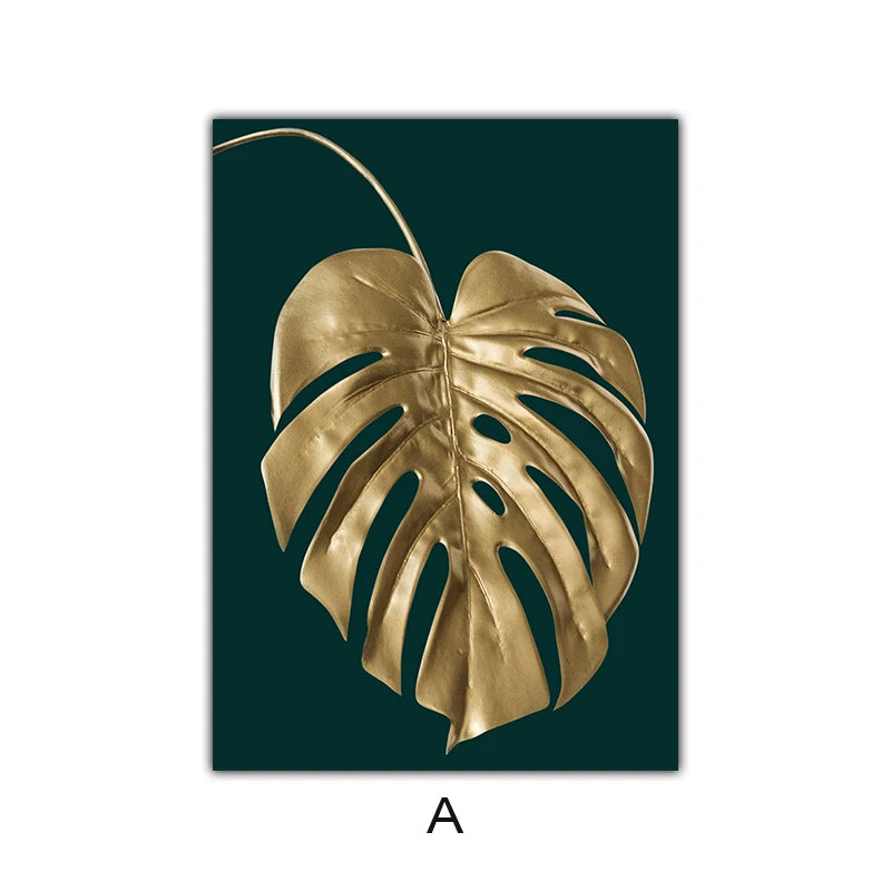 Abstract Tropical Botany Golden Leaves Wall Art Fine Art Canvas Prints Pictures For Living Room Dining Room Light Luxury Home Decor