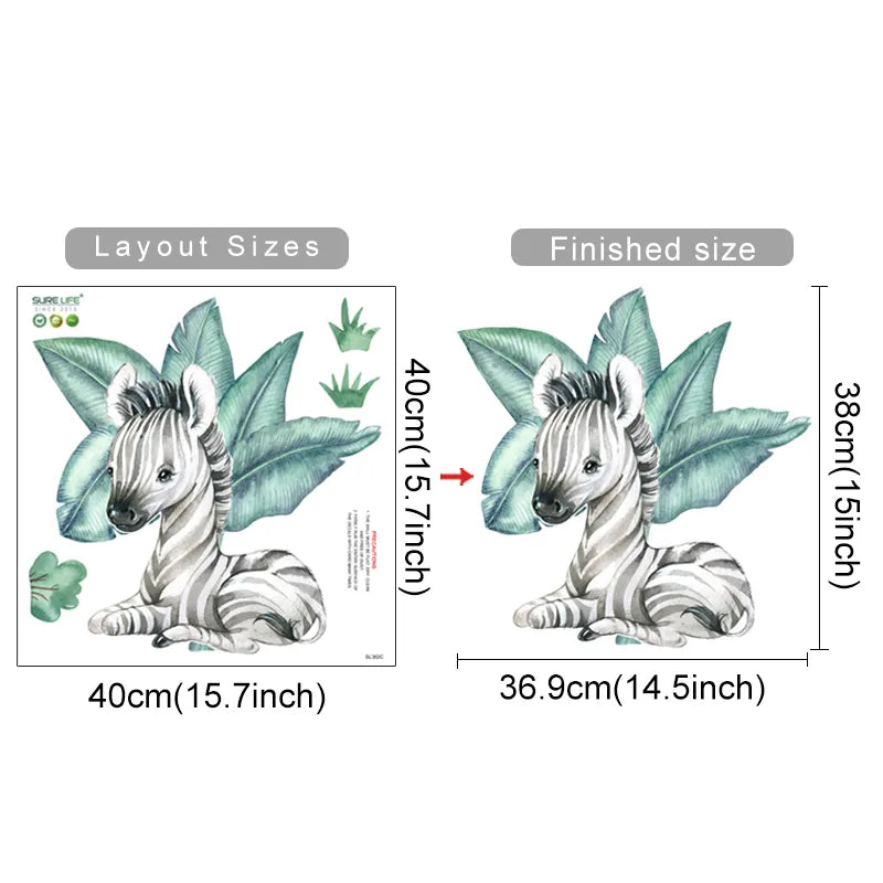 Cartoon Jungle Animals Leaves Watercolor Vinyl Wall Stickers for Kids Room Baby Nursery Room Decoration Elephant Giraffe Sticker