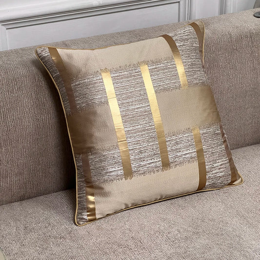 Shiny Golden Silver Stripe Jacquard Cushion Cushion Covers 45x45cm Pillow Cases Square Cover For Sofa Throw Cushions Light Luxury Nordic Home Decor