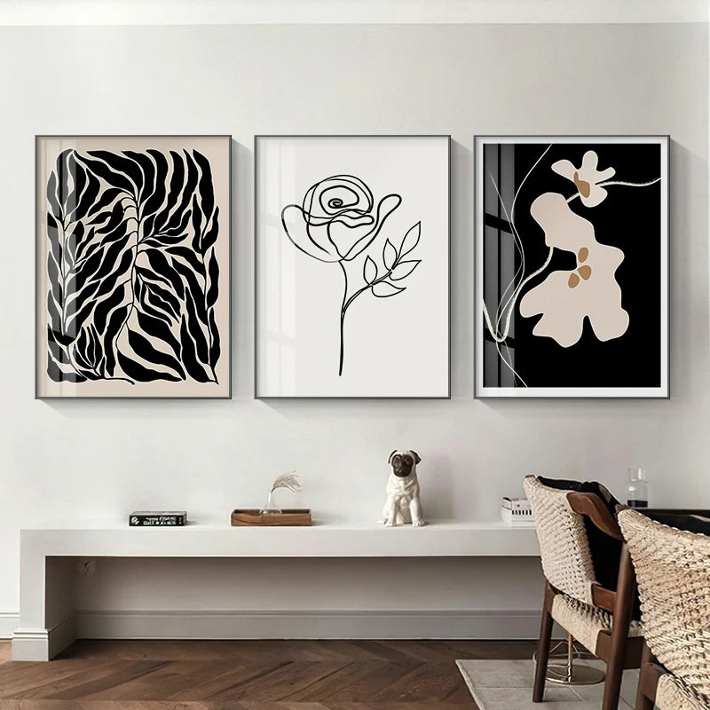 Modern Minimalist Black White Beige Wall Art Fine Art Canvas Prints Abstract Botanical Pictures For Living Room Bedroom Home Office Art Decor