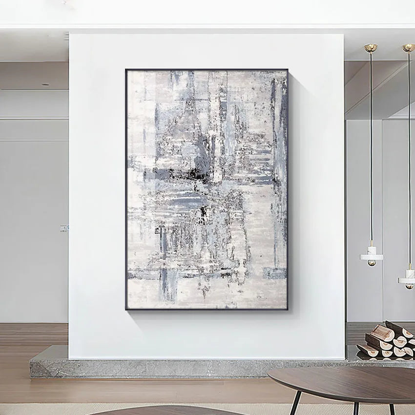 * Hand Painted * Urban Abstract Minimalist Oil Painting Large Format Picture For Contemporary Living Room Wall Decor - Unique Wall Art Hand Painted On Canvas