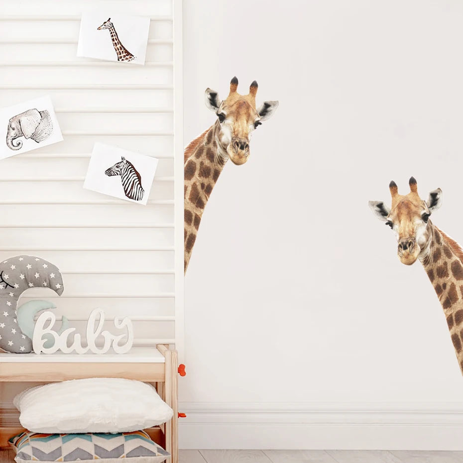Cute Giraffe Nursery Animal Wall Sticker For Kid's Bedroom Removable Peel & Stick PVC Wall Decal Mural For Creative DIY Home Decor