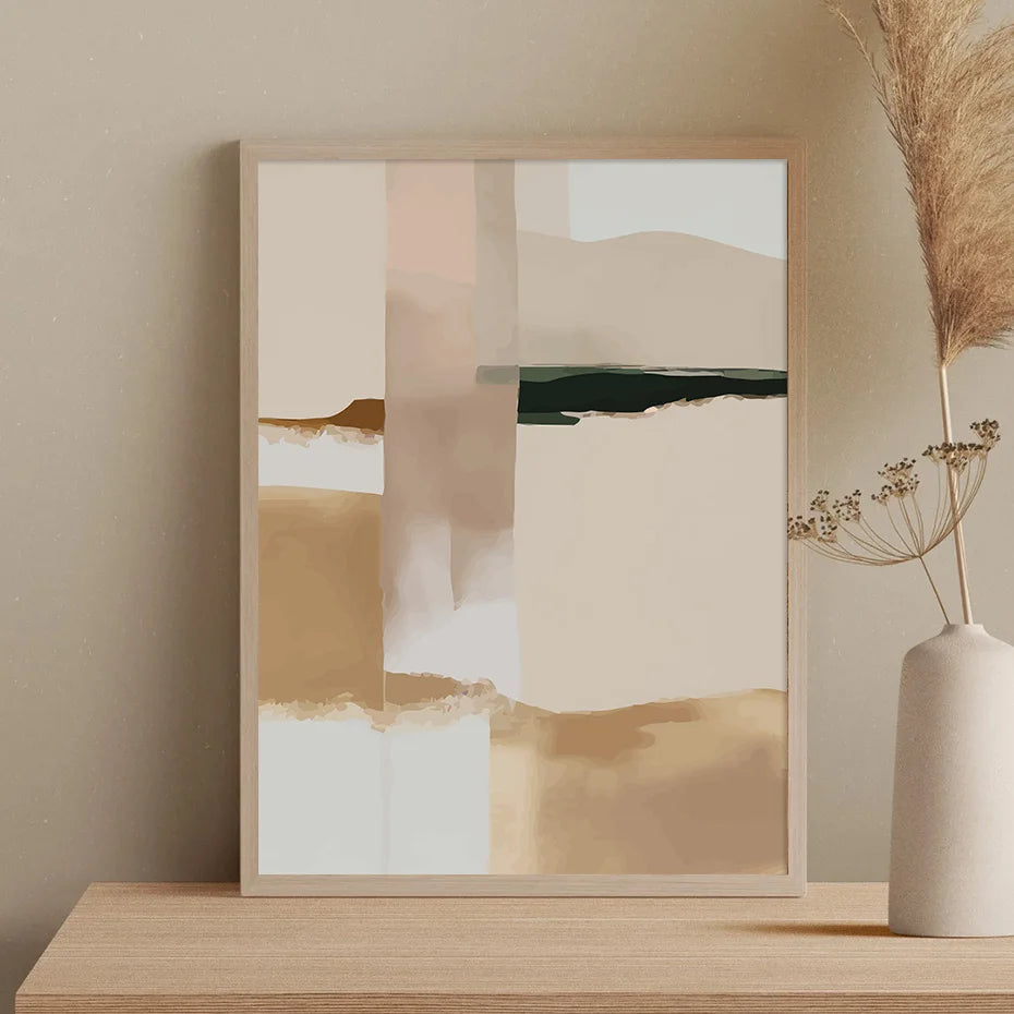 Neutral Color Blocks Beige Black Wall Art Fine Art Canvas Prints Modern Abstract Pictures For Living Room Bedroom Art Decor