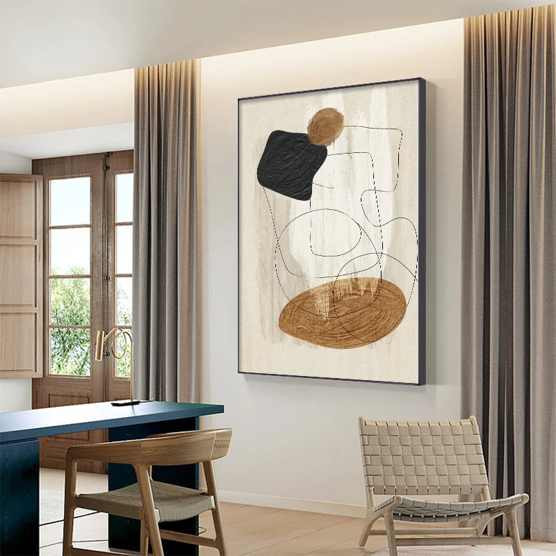 Scandinavian Abstract Shape Line &amp; Form Wall Art Fine Art Canvas Prints Neutral Color Scheme Pictures For Modern Living Room Decor