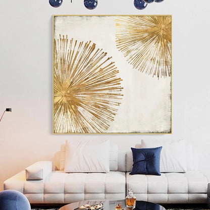 Golden Radial Circular Abstract Wall Art Fine Art Canvas Prints Posters Pictures For Living Room Dining Room Bedroom Art Decor