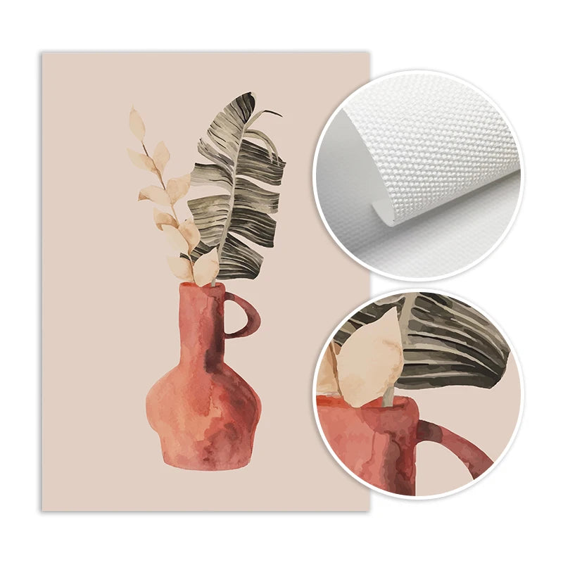 Minimalist Watercolor Cactus Potted Plant Green Leaves Wall Art Fine Art Canvas Prints Pictures For Dining Room Living Room Art Decor