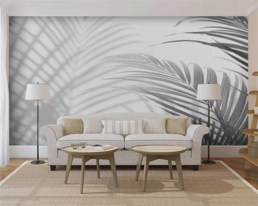 Nordic Wall Mural Black White Tropical Leaves Wall Art Wallcovering Large Sizes Wall Decor Wallpaper Big Mural For Living Room Bedroom