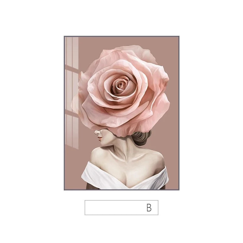 Modern Beauty Pink Rose Floral Fashion Wall Art Fine Art Canvas Prints Pictures For Bedroom Living Room Boutique Hotel Room Salon Art Decor