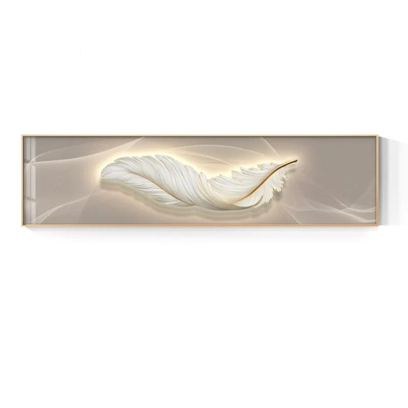 Modern Abstract White Feather Wide Format Wall Art Fine Art Canvas Prints Pictures For Luxury Living Room Bedroom Picture For Above Bed