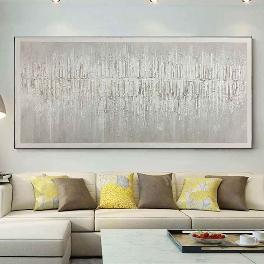 * Hand Painted * Large Format Abstract Minimalist Black White Textured Oil Painting For Urban Apartment Living Room Contemporary Home Office Decor - Hand Painted Oil Painting On Canvas (Unframed)