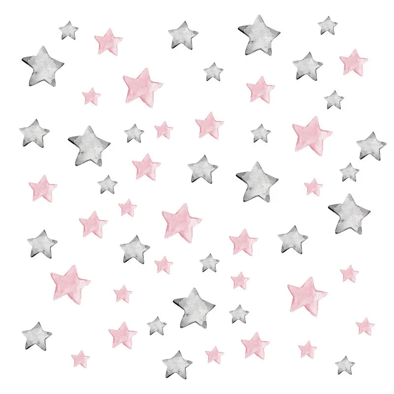 Cute Soft Pink & Gray Stars Wall Stickers For Children's Nursery Room Removable Peel & Stick PVC Wall Decals For Baby's Room Creative DIY Decor