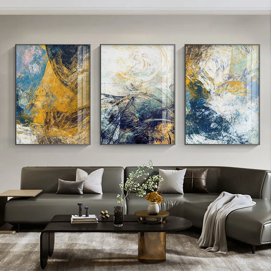 Modern Color Splash Abstract Wall Art Fine Art Canvas Prints Blue Yellow Pictures For Living Room Dining Room Hotel Room Home Office Art Decoration