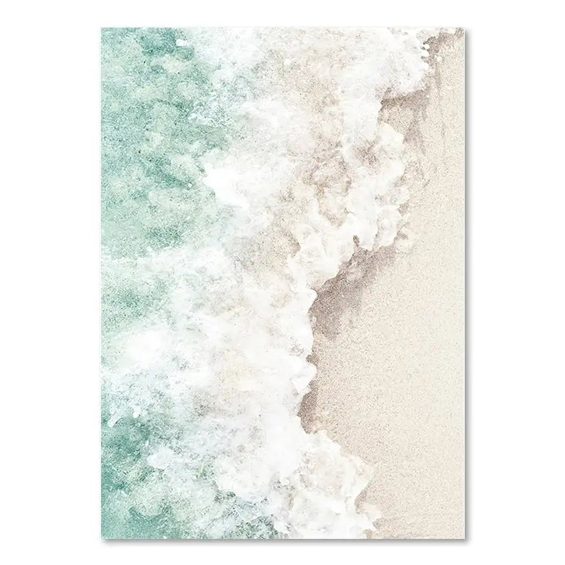 Sand Sea Waves Marble Coral Golden Palm Leaves Wall Art Fine Art Canvas Prints Modern Landscape Pictures For Living Room Decor