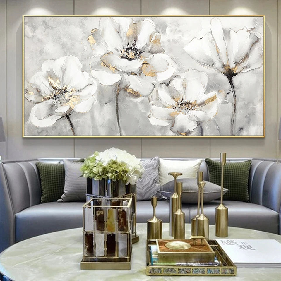 Big White Floral Abstract Wall Art Fine Art Canvas Prints Modern Botanical Pictures For Living Room Hotel Room Bedroom Art Decor