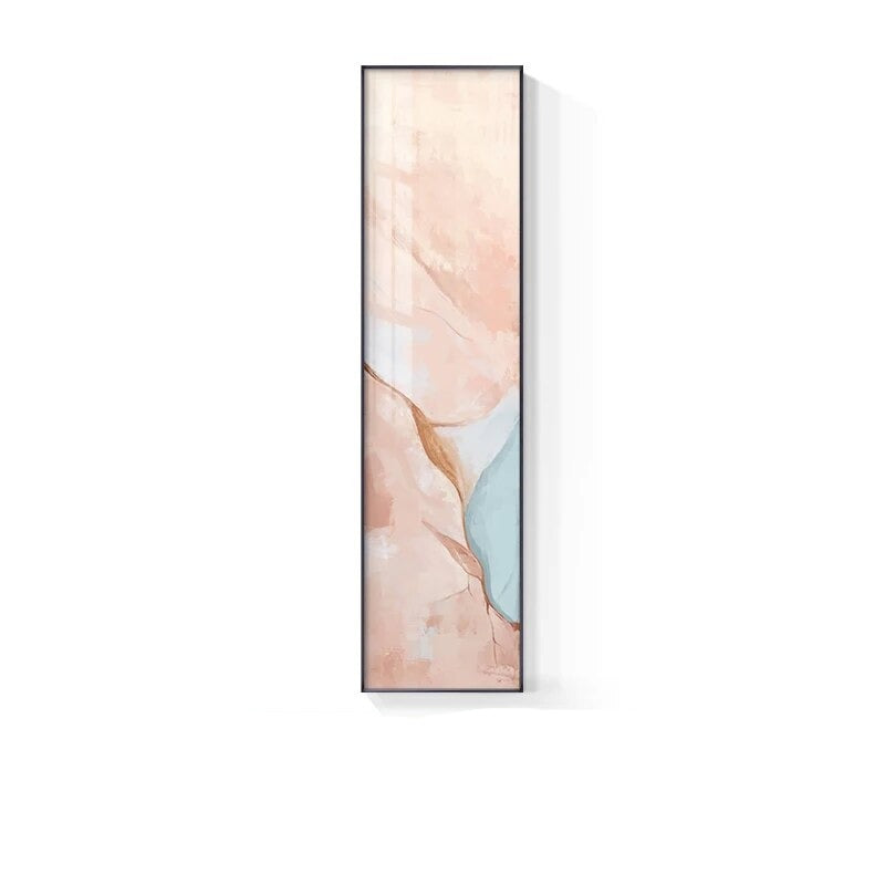 Marble Print Abstract Vertical Format Wall Art Blue Pastel Pink Pictures For Modern Living Room Bedroom Entrance Hall Wall Decor