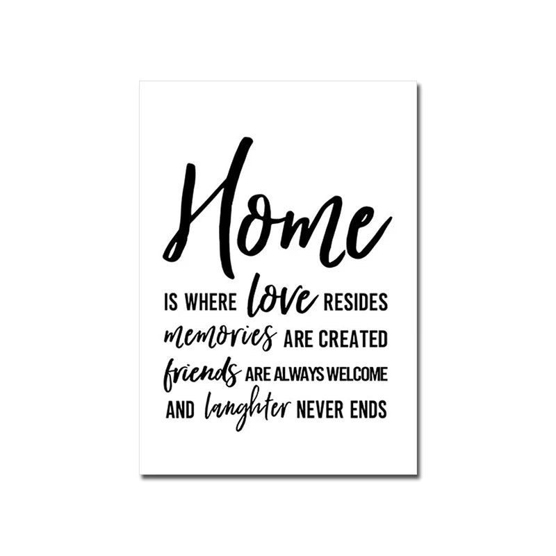 Love Family Home Happy Quotes Posters Canvas Prints Wall Art Black White Minimalist Quotation Pictures For Kitchen Living Room Family Room Home Decor